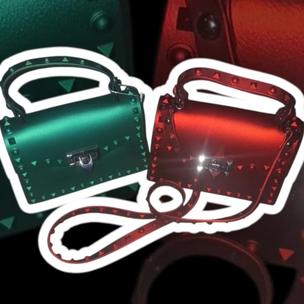 Studded Green and Red Handbag Set